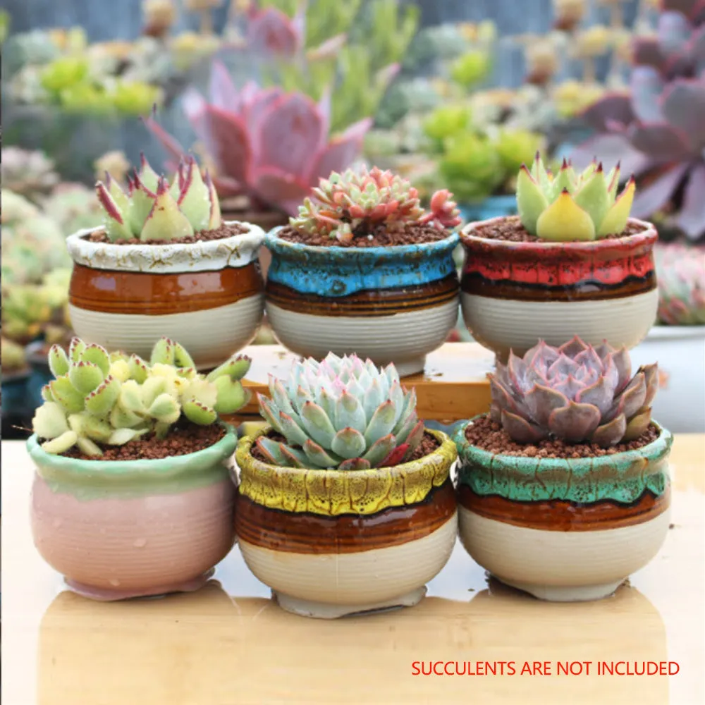 4/5/6 Pots Set Ceramic Clay Pottery Pots | Succulent Flower Planter, Draining Hole (Style 05# 6 Pots Set)
