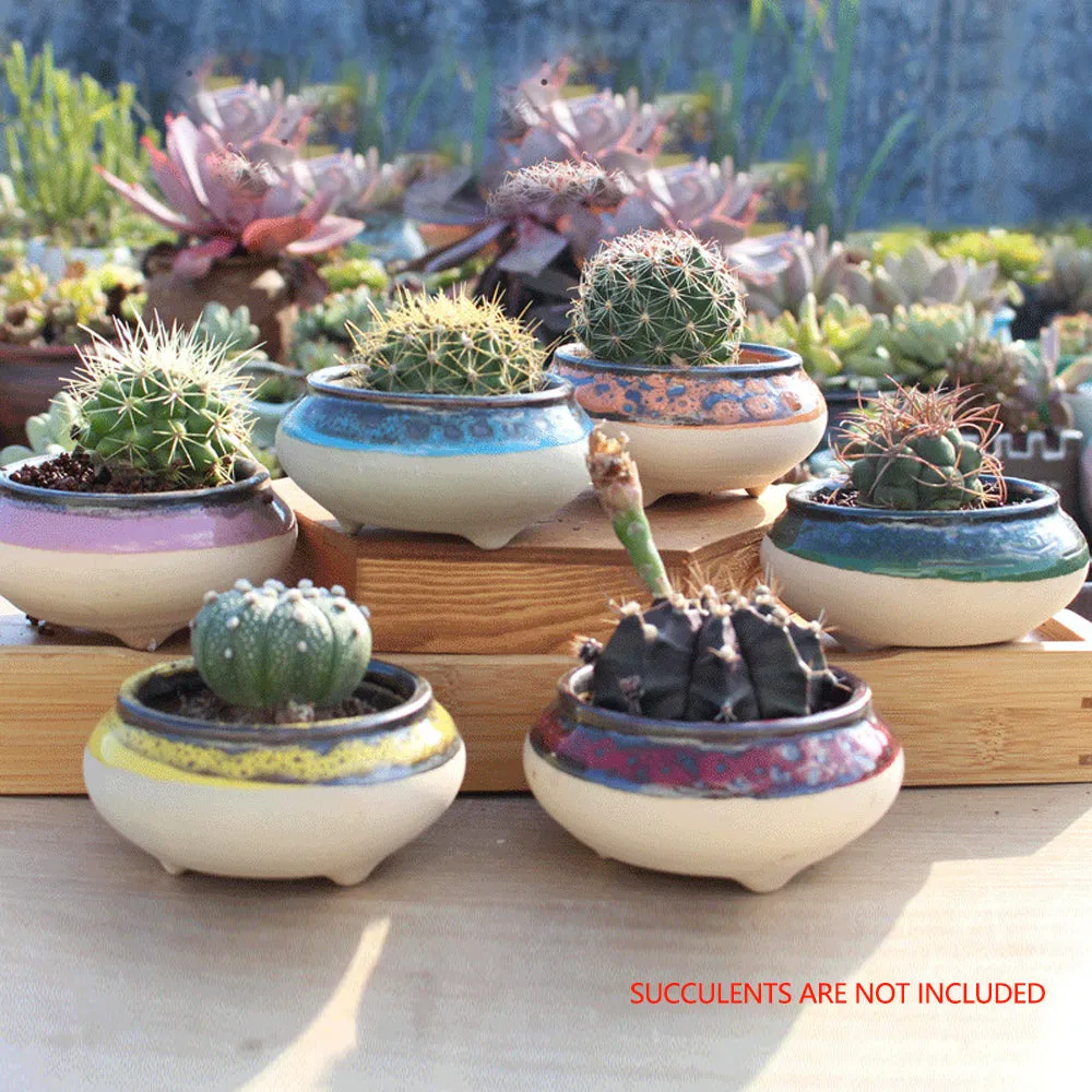 4/5/6 Pots Set Ceramic Clay Pottery Pots | Succulent Flower Planter, Draining Hole (Style 06# 6 Pots Set)