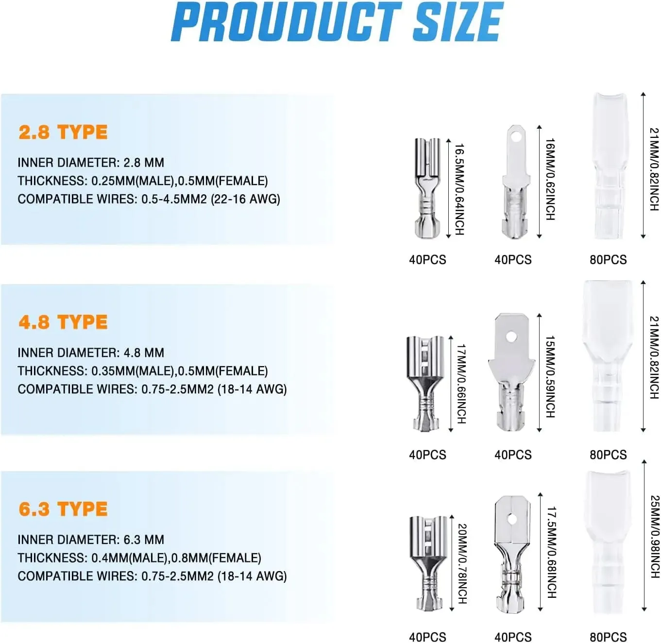 480 PCS Spade Terminals with Insulated Sleeves
