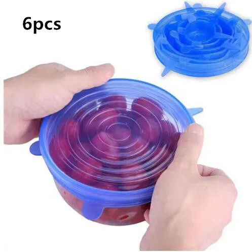 6PCS Silicone Stretch Lids Universal Silicone  Wrap Bowl Pot Lid Silicone Cover Pan Cooking Kitchen Accessories Ramadan