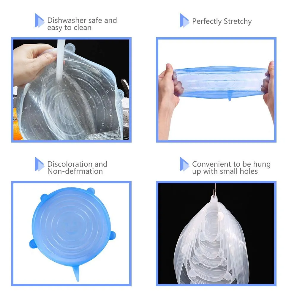 6PCS Silicone Stretch Lids Universal Silicone  Wrap Bowl Pot Lid Silicone Cover Pan Cooking Kitchen Accessories Ramadan