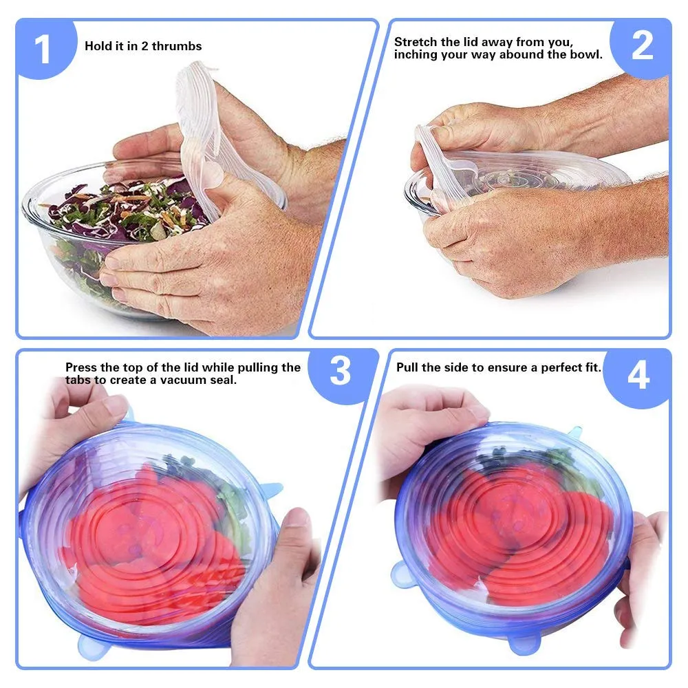 6PCS Silicone Stretch Lids Universal Silicone  Wrap Bowl Pot Lid Silicone Cover Pan Cooking Kitchen Accessories Ramadan
