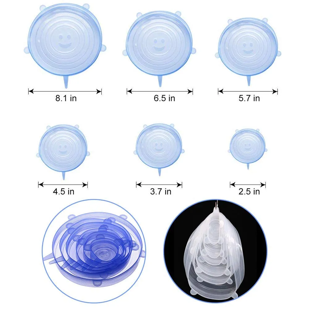 6PCS Silicone Stretch Lids Universal Silicone  Wrap Bowl Pot Lid Silicone Cover Pan Cooking Kitchen Accessories Ramadan