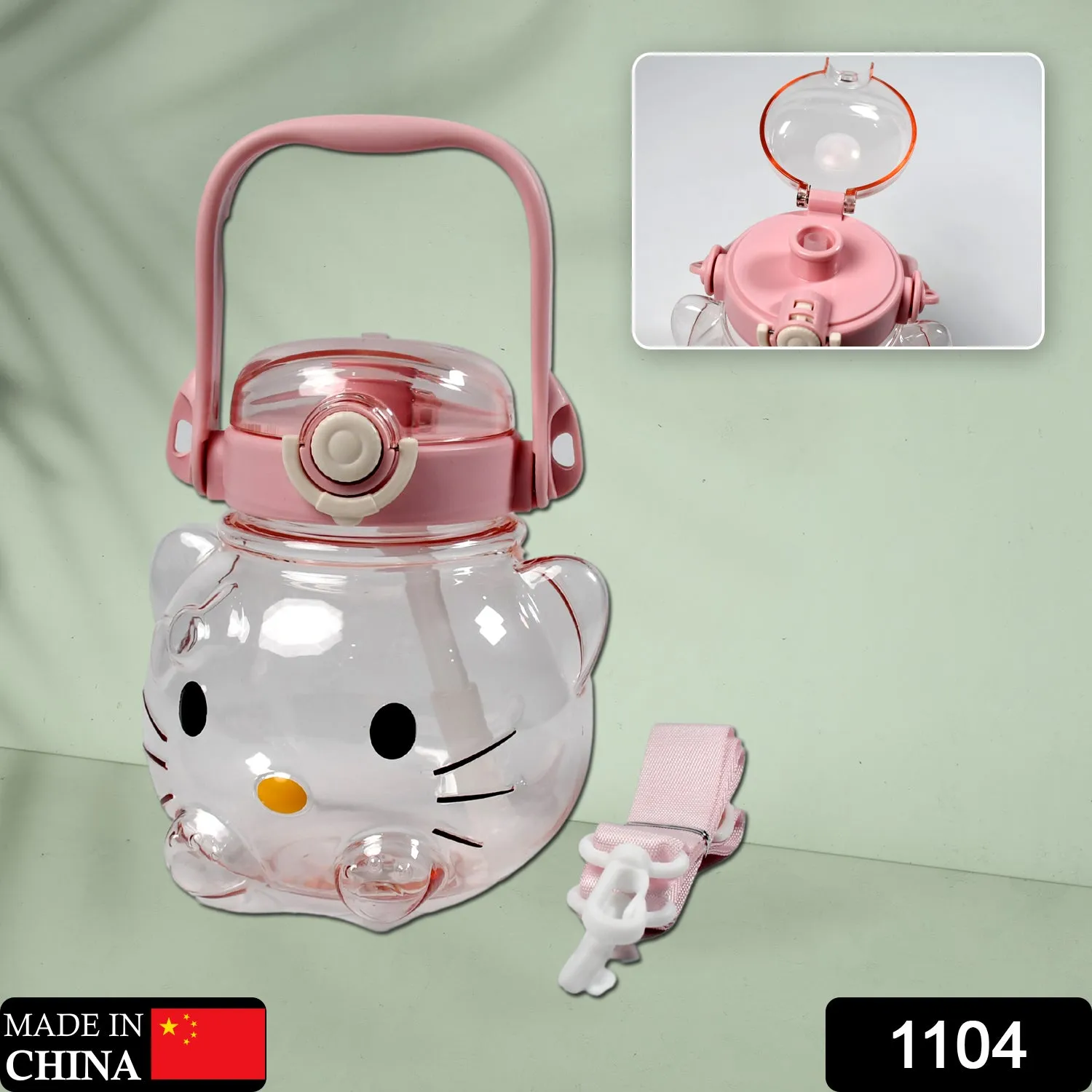 Cute Water Bottles Modern Water bottle with Shoulder Strap and Stickers for Kids School Office Camping Sports Travel.