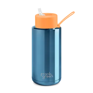 Frank Green Drink Bottle 1L - Blue/Neon Orange