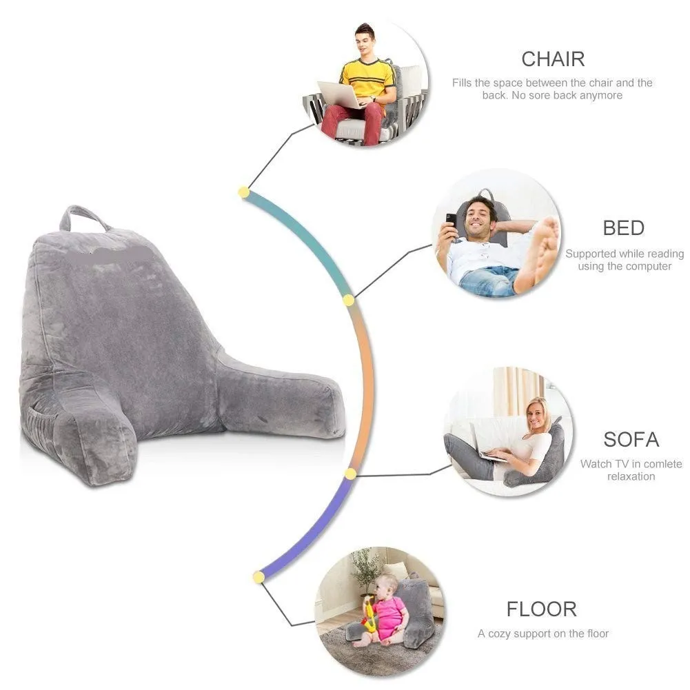 PumPum Back Rest Reading Pillow with Arm Rest - Comfortable Support for Reading, Watching TV, or Relaxing (Grey)