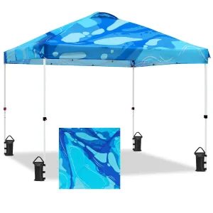 SHADE GRAPHiX Easy Setup 10x10 Pop Up Canopy Tent with Digital Printed Blue Abstract Top
