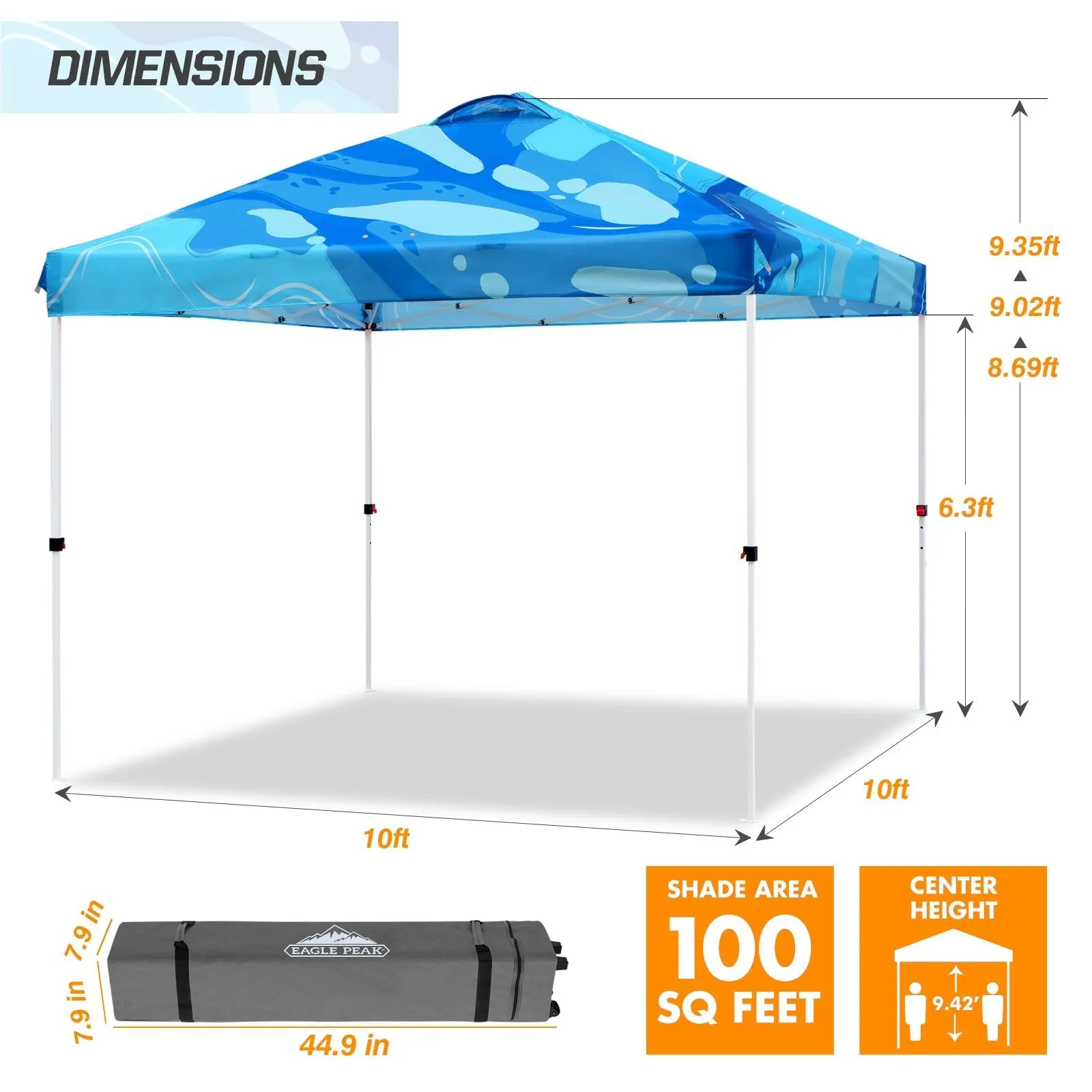 SHADE GRAPHiX Easy Setup 10x10 Pop Up Canopy Tent with Digital Printed Blue Abstract Top