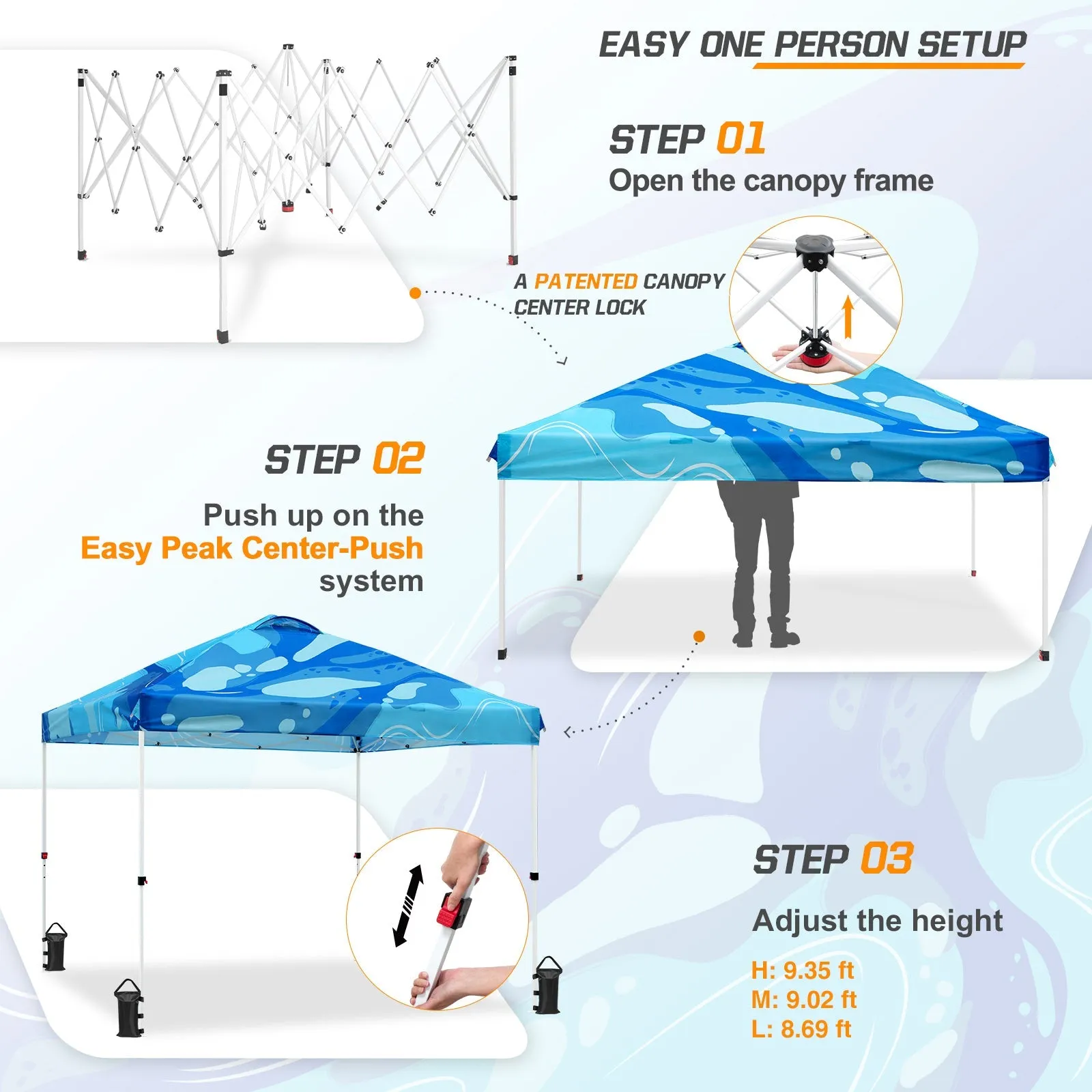 SHADE GRAPHiX Easy Setup 10x10 Pop Up Canopy Tent with Digital Printed Blue Abstract Top
