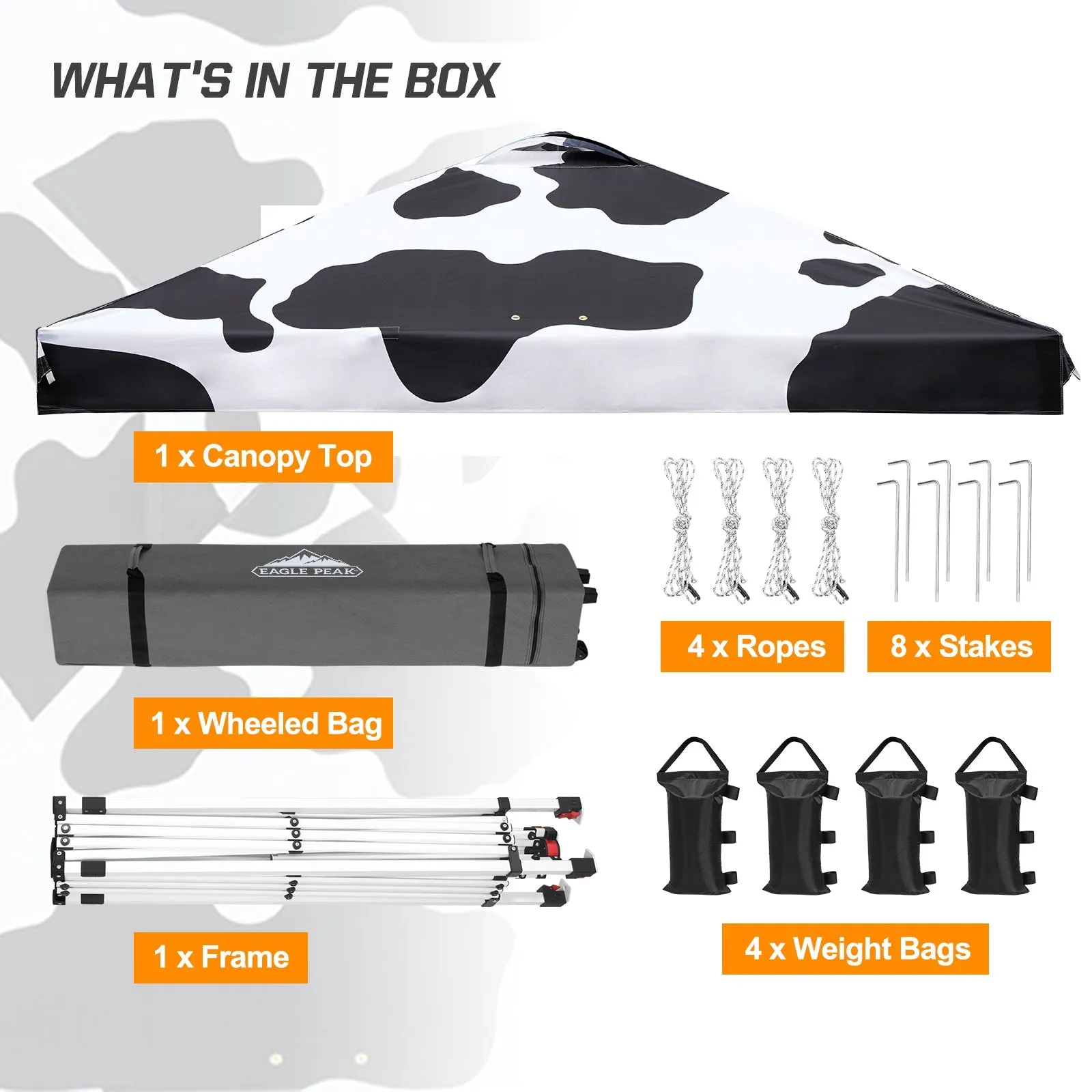 SHADE GRAPHiX Easy Setup 10x10 Pop Up Canopy Tent with Digital Printed Cow Print Top