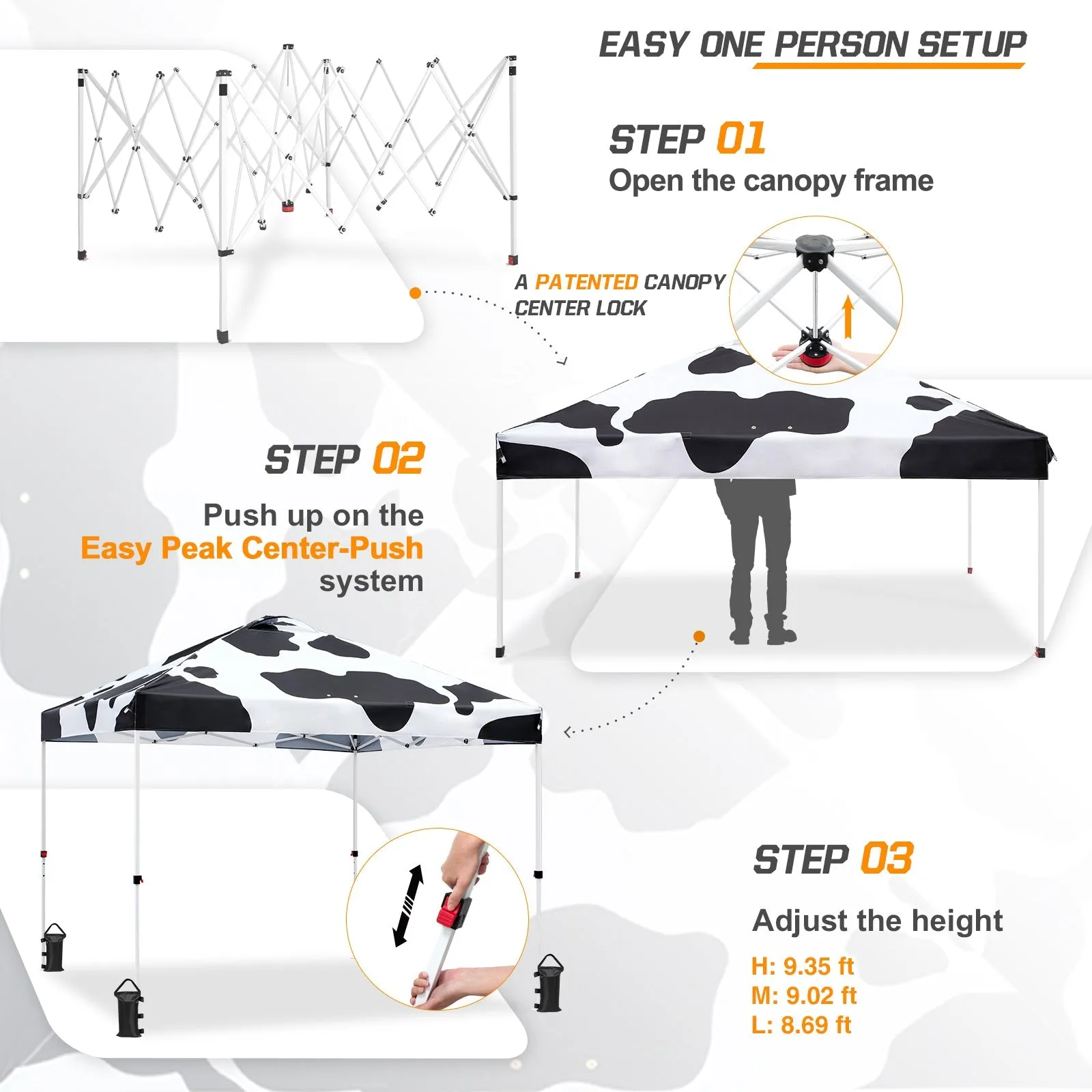 SHADE GRAPHiX Easy Setup 10x10 Pop Up Canopy Tent with Digital Printed Cow Print Top